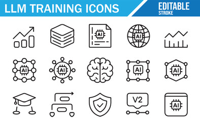 AI and LLM Training Icons Set for Machine Learning and Data Science
