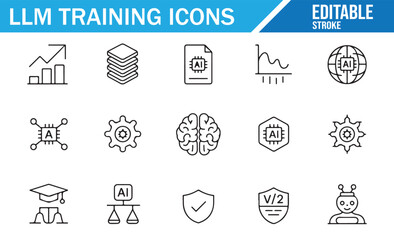LLM Training Icons Set for Artificial Intelligence, Machine Learning, and Data Science Projects