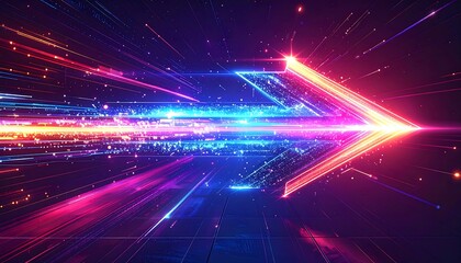 Abstract Digital Arrow with Glowing Lines and Futuristic Visual Effects