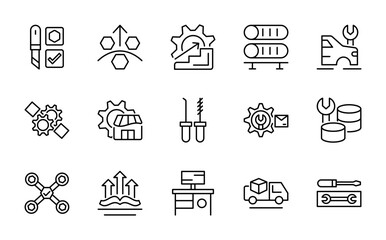 Workshop linear icon set. Equipment, repair, service, teamwork, engineer, business, wrench, screwdriver, thin line UI icon pack, vector linear icon pack. Ui thin line icon pack