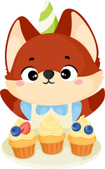 illustration cute fox birthday party