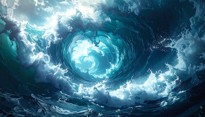 Vast, swirling vortex of turquoise water amidst turbulent seas