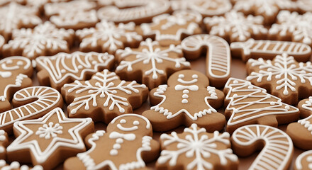 Gingerbread cookies arrangement, brown and white colors, festive holiday treats, Christmas and New Year celebration