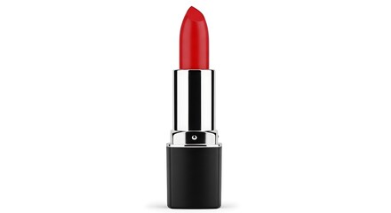 Obraz premium Classic red lipstick tube with silver accent isolated on white background