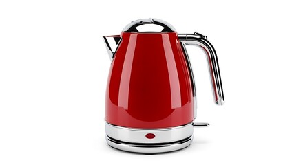 Shiny red electric kettle with chrome accents isolated on white background