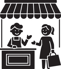 Street Market Vendor Selling to Happy Customer Silhouette