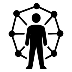 Human Figure in Network Connection Circle Representing Social Communication Concept