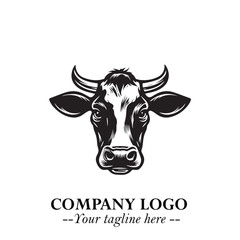 Head of Cow Symbol Black and White Illustration in Minimalist Modern Vector Design for Branding