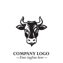 Head of Cow Symbol Black and White Illustration in Minimalist Modern Vector Design for Branding