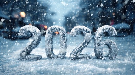 2026 snowy numerals display outdoors winter season festive greeting
