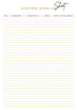Minimal Visitor Sign-In Sheet Template for Office and Business Use