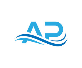 Blue ap letters with waves vector design element