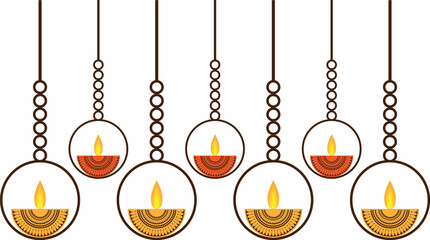 Vector Hanging Diya decoration for Diwali, Deepawali hanging Diya border
