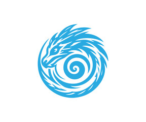 Stylized blue dragon curled in a circular shape
