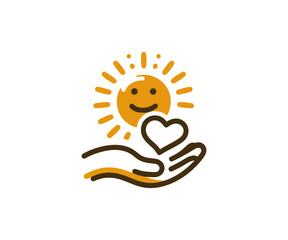 Smiling sun with heart in hand drawn illustration