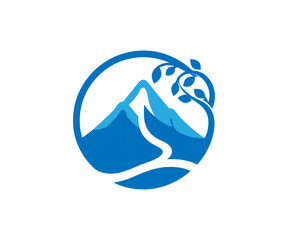 Blue mountains with tree in a circle illustration