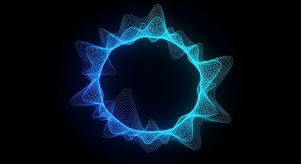 A Luminous, Undulating Abstract Shape Composed of Glowing Cyan Lines Against a Deep Black Void, Emitting a Soft Ethereal Light - Perfect for Futuristic Designs.