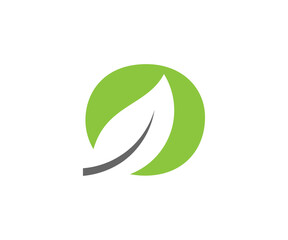 A green circle with a white leaf and grey stem