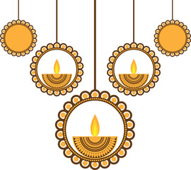 Vector Hanging Diya decoration for Diwali, Deepawali hanging Diya border
