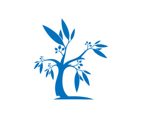 Illustration of a stylized blue tree with leaves