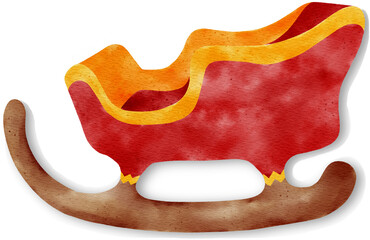 Christmas Illustration Santa's Sleigh with Roller Skates Deer Ear Scarf and Decorative Bow PNG Graph