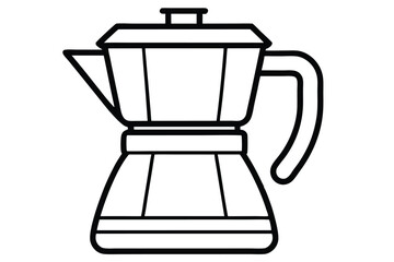 Moka Pot Espresso Maker Outlined Illustration, Isolated Brewing Equipment Line Art, Black