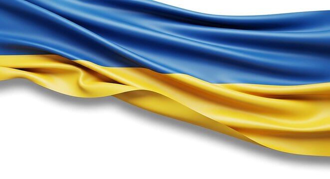 Waving ukrainian flag with blue and yellow colors isolated on white background