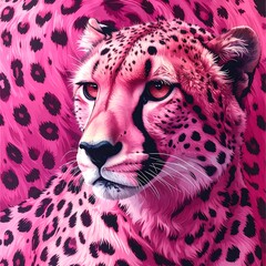Pink cheetah portrait with matching patterned background