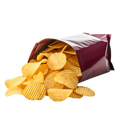 Crispy Ruffle Potato Chips Spilling From a Metallic Red Bag