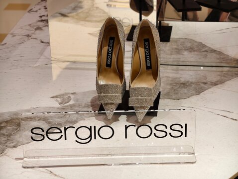Shanghai,China-Sep.20th 2025: Sergio Rossi brand logo and shoes