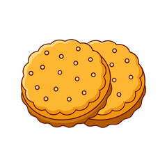 Two golden brown round cookies with scalloped edges and small circular perforations arranged on a black background perfect for baking and dessert themes