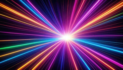 Burst of vibrant colorful light streaks radiating from center