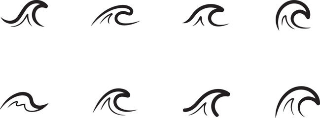 Stylized ocean wave vector set in black and white design
