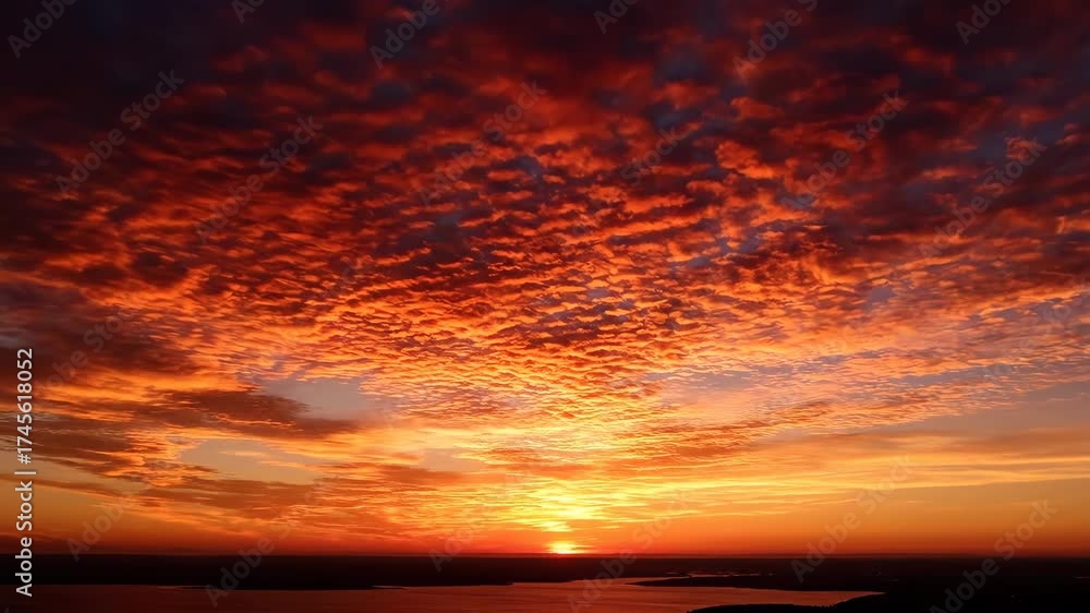 Sticker dynamic cloud patterns form a mesmerizing grid across the sky during a beautiful sunset timelapse re