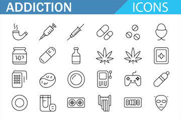 Naklejka premium Icons for Health, Addiction Recovery, and Substance Abuse Awareness