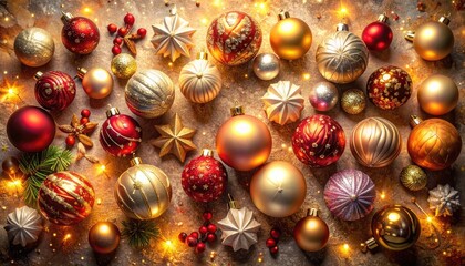 Festive array of Christmas ornaments in varying shapes & colors