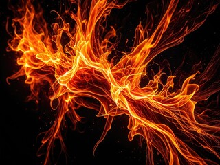 Fototapeta premium Fiery bird-like form emerges from darkness, radiating intense heat and light