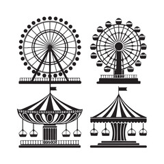Carnival ride silhouette vector liner art black color design set and solid white background (3).eps
