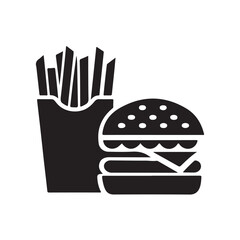 Fast food icon, minimalist design, hamburger silhouette, french fries container black colour vector design and white background (1).eps