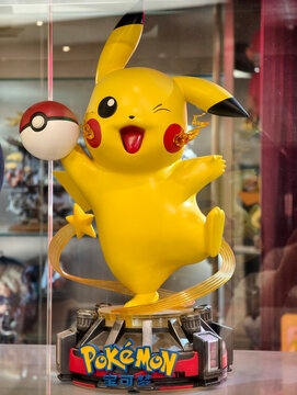 Shanghai,China-Sep.20th 2025:pok&eacute;mon pikachu toy holding a pok&eacute; ball
