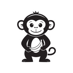 Monkey holding a banana silhouette vector illustration black color design and solid white background (3).eps