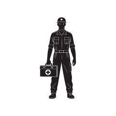 Paramedic with a first aid kit silhouette vector art black color design and solid white background (1).eps