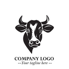 Head of Cow Symbol Black and White Illustration in Minimalist Modern Vector Design for Branding