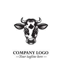 Head of Cow Symbol Black and White Illustration in Minimalist Modern Vector Design for Branding