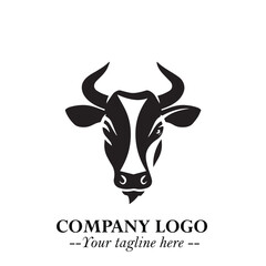 Head of Cow Symbol Black and White Illustration in Minimalist Modern Vector Design for Branding