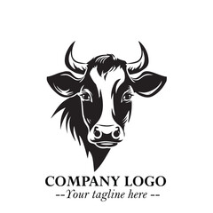 Head of Cow Symbol Black and White Illustration in Minimalist Modern Vector Design for Branding
