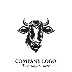 Head of Cow Symbol Black and White Illustration in Minimalist Modern Vector Design for Branding