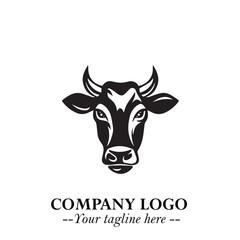 Head of Cow Symbol Black and White Illustration in Minimalist Modern Vector Design for Branding