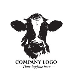 Head of Cow Symbol Black and White Illustration in Minimalist Modern Vector Design for Branding