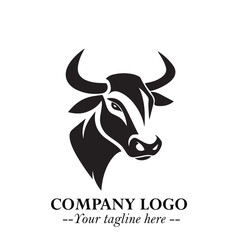 Head of Cow Symbol Black and White Illustration in Minimalist Modern Vector Design for Branding